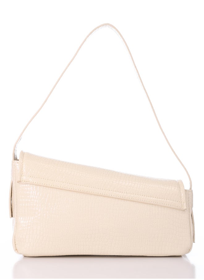 DejaVu - Magnetic Button Closure Asymmetric Cream Shoulder Bag - Image 1