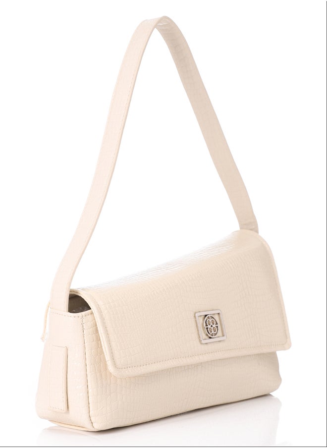 DejaVu - Magnetic Button Closure Asymmetric Cream Shoulder Bag - Image 1