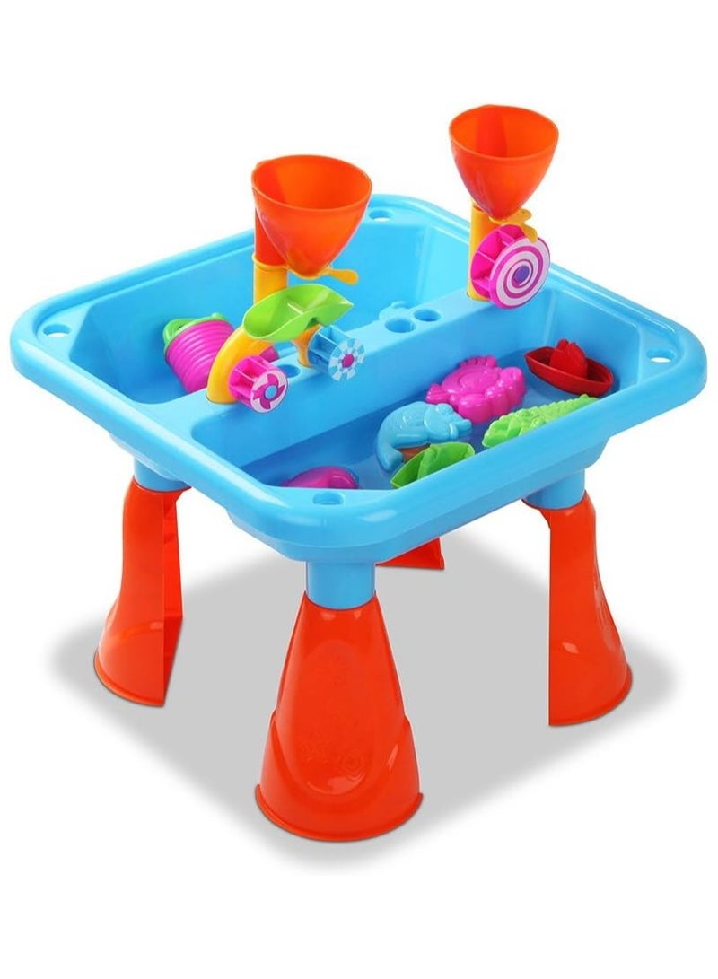 Soofam Water Table, 23pcs Sandpit Toys Kids Pretend Play Set Toddler Sand Tables Baby Activity Beach Toy Outdoor Plays Equipment, with Sands Moulds Bucket Spade Multi-Coloured - Image 2