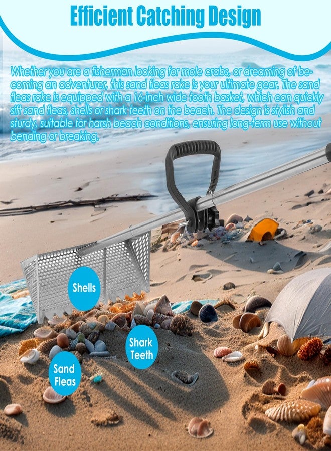 AshKiz Sand Flea Rake, Detachable Sand Flea Rake, The Shark Tooth Screen Comes with A 16-Inch-Wide Drain Screen with A 51-Inch Handle(Water Bucket not Included) - Image 3
