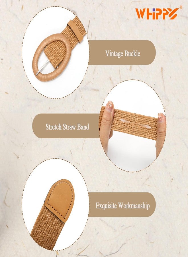 WHIPPY Women Straw Woven Elastic Stretch Waist Belt, Boho Braided Skinny Dress Belts for Women, Brown, M: Fit Waist Size Below 35 Inches - Image 3