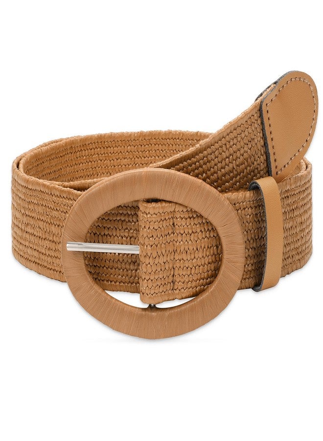 WHIPPY Women Straw Woven Elastic Stretch Waist Belt, Boho Braided Skinny Dress Belts for Women, Brown, M: Fit Waist Size Below 35 Inches - Image 1