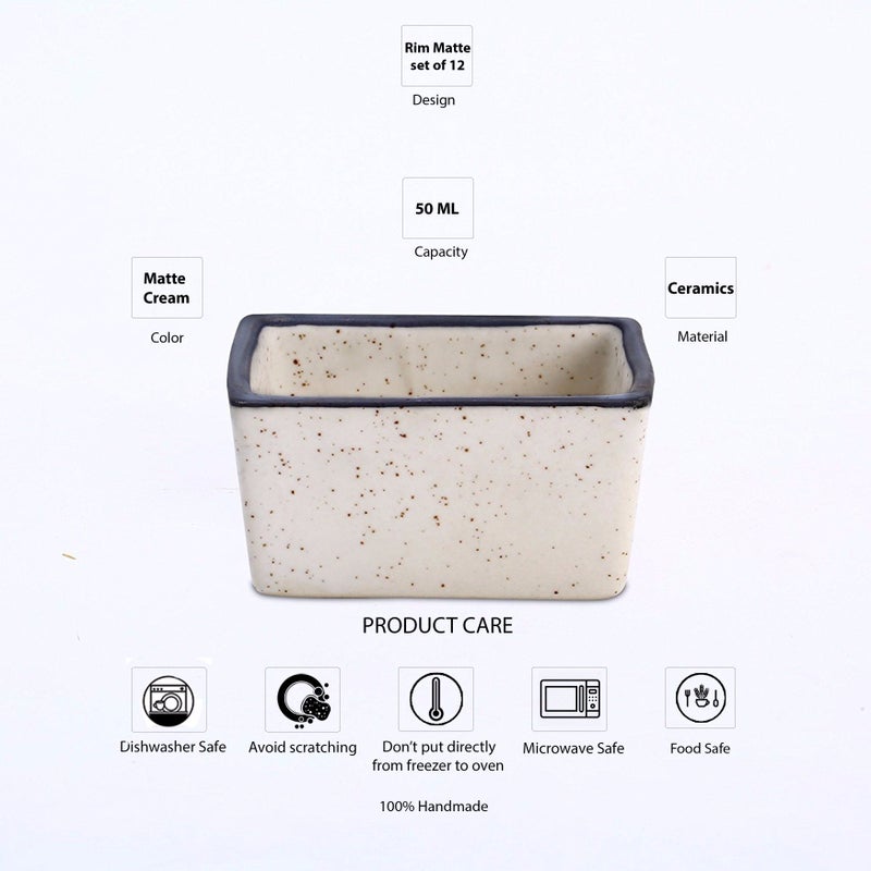 Caffeine Caffeine Ceramic Handmade Cream & Black Patti Dip And Sauce (Set Of 12) - Image 4