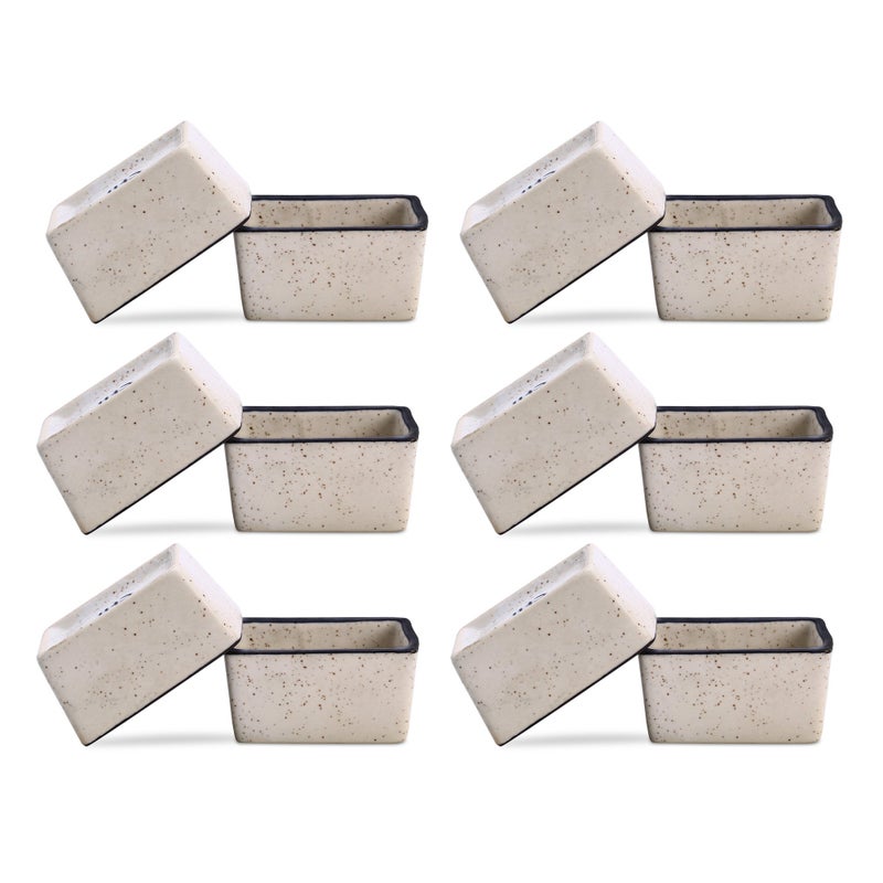 Caffeine Caffeine Ceramic Handmade Cream & Black Patti Dip And Sauce (Set Of 12) - Image 1