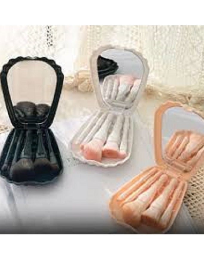 Makeup Brush Set in Seashell Case with Mirror for Applying Powder, Lipstick, Eyeshadow and Cosmetics - Image 1