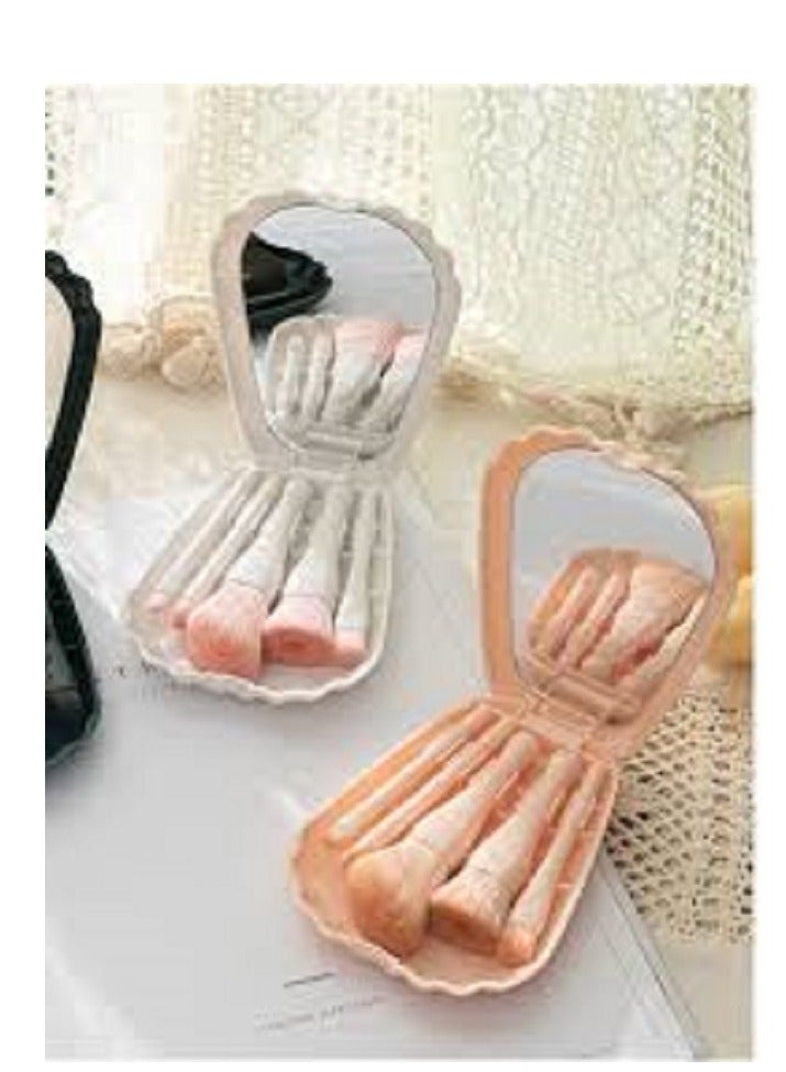 Makeup Brush Set in Seashell Case with Mirror for Applying Powder, Lipstick, Eyeshadow and Cosmetics - Image 3