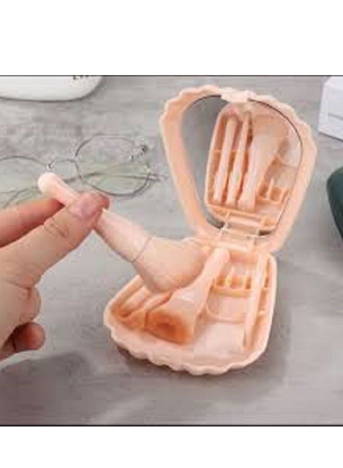 Makeup Brush Set in Seashell Case with Mirror for Applying Powder, Lipstick, Eyeshadow and Cosmetics - Image 4