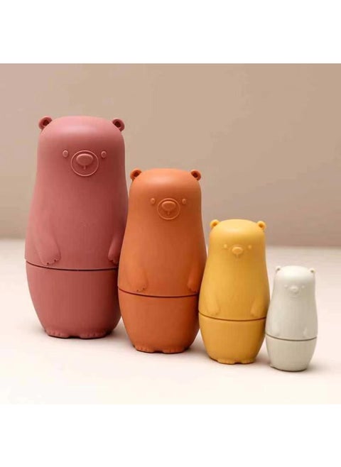 Pack of 4 Russian Matryoshka Bear Figures in Different Sizes - Multicolor