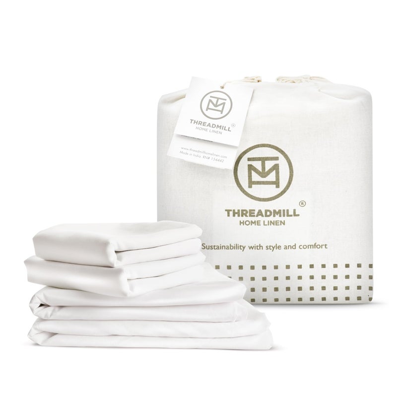100 Organic Cotton Sheets by Threadmill  Hotel Percale Deep Pocket King Size Sheets  4 Piece Set  White