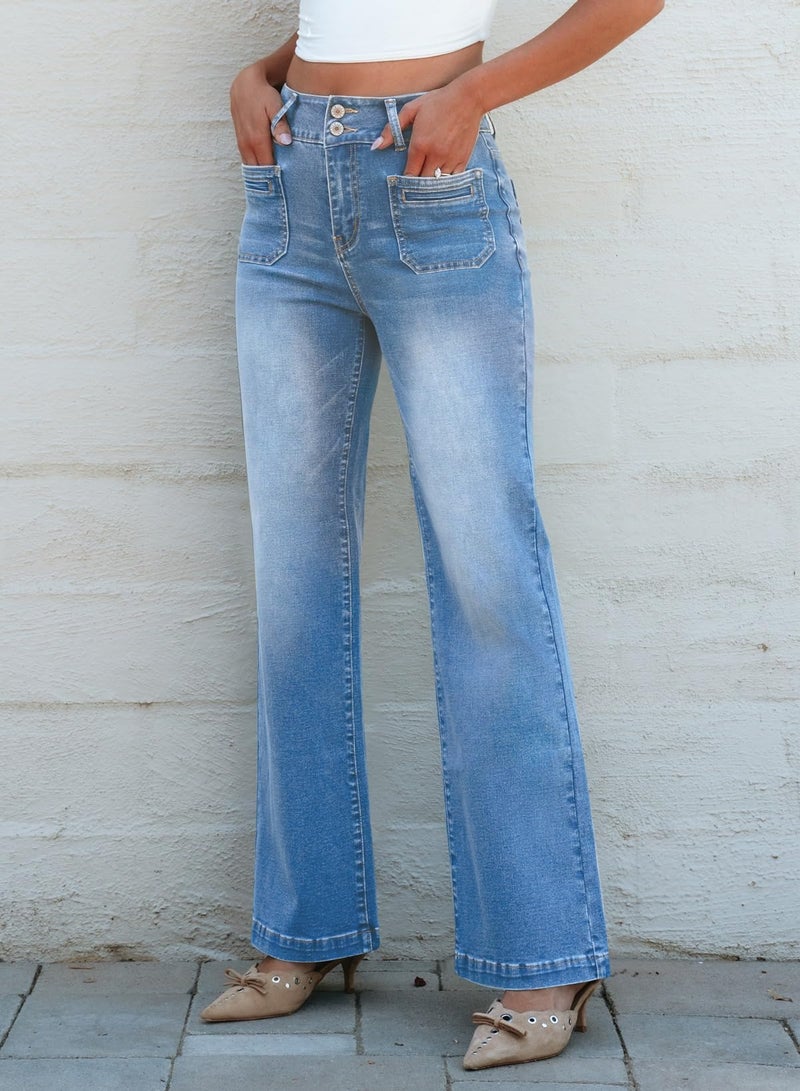 Sidefeel Women's Straight Leg Jeans High Waisted Trendy Loose Fit Wide Leg Denim Pants Iceland Blue Size 6 - Image 3