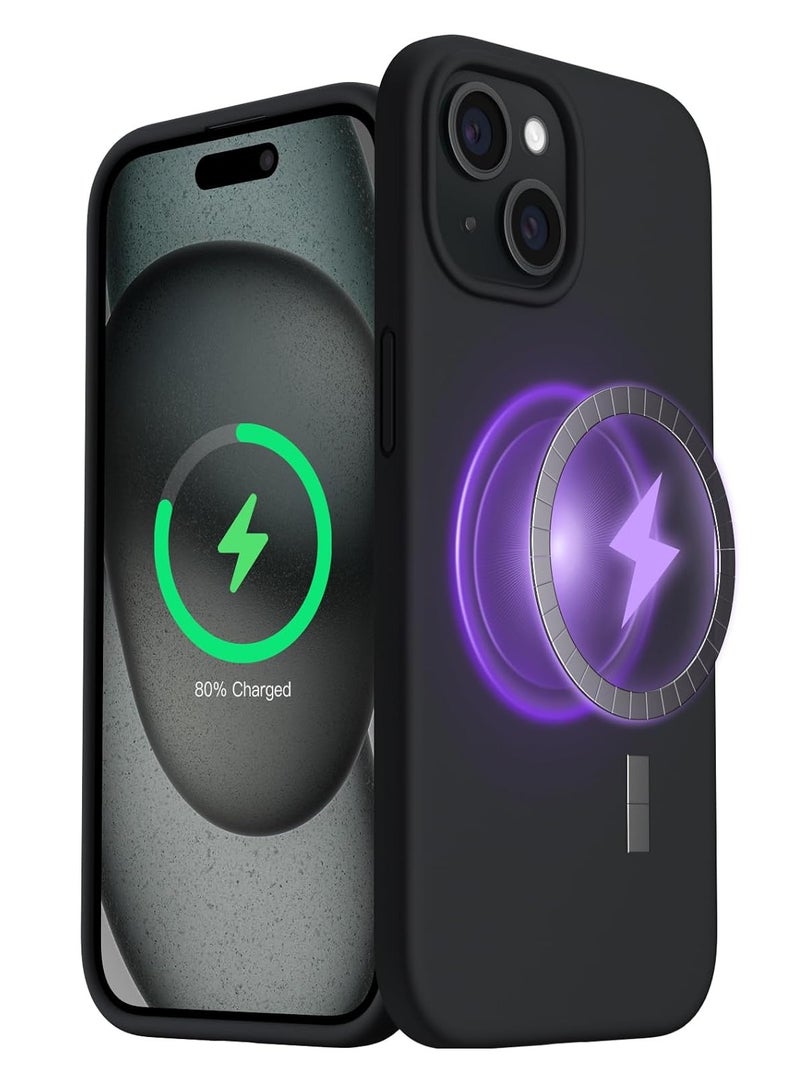 ESCASE Magnetic Silicone Case for iPhone 15 Plus 6.7-Inch, Compatible with MagSafe,Silky-Soft Touch Full-Body Protective Phone Case, Shockproof Cover with Microfiber Lining Black - Image 1