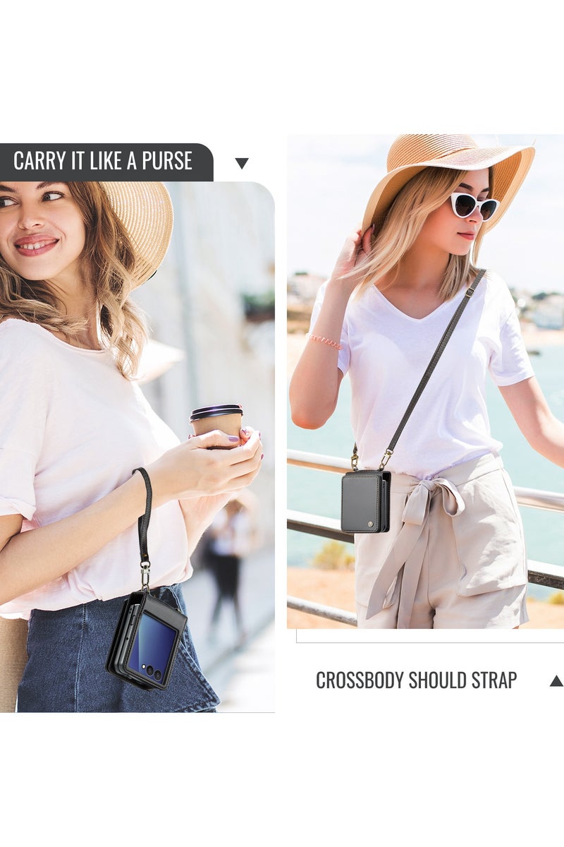 Compatible with Samsung Galaxy Z Flip7 Leather Case Folding Phone Case Cross-Body Card Protector - Image 2