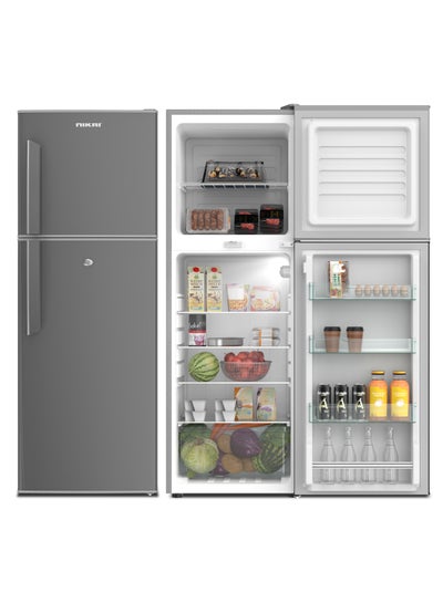 NIKAI 275L Gross / 190L Net, Top Mount Double Door Refrigerator, With Vegetable Crisper And Adjustable Glass Shelves, Convenient Defrosting And Temperature Control, Ideal For Kitchen, Bedroom, Office And Hotels 275 L 296 kW NRF275DN3S Grey