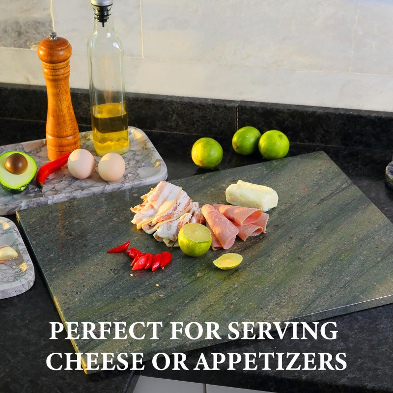 Koville Granite Cutting Board for Kitchen, 16x12 Inches Large Marble Slab Cheese Board, Rectangular Serving Board for Baking Charcuterie Pastry, Natural Stone Board for Countertop (Green) - Image 3