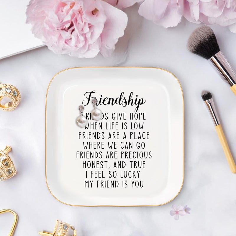 MQPPKJ Friend Gifts Trinket Dish for Women, Unique Friendship Gifts, Good Friends are Like Stars Ceramic Ring Dish Jewelry Tray for Birthday Christmas Gift for Mom, Sister, Best Friends (Friendship) - Image 3