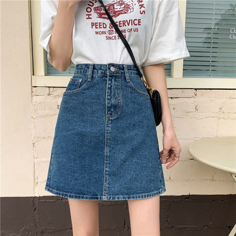 Black Grey Denim Skirt Women'S Summer 2022 New High Waist Thin A- Line Skirt For Small Men Hip Skirt Ins Trendy - Image 1