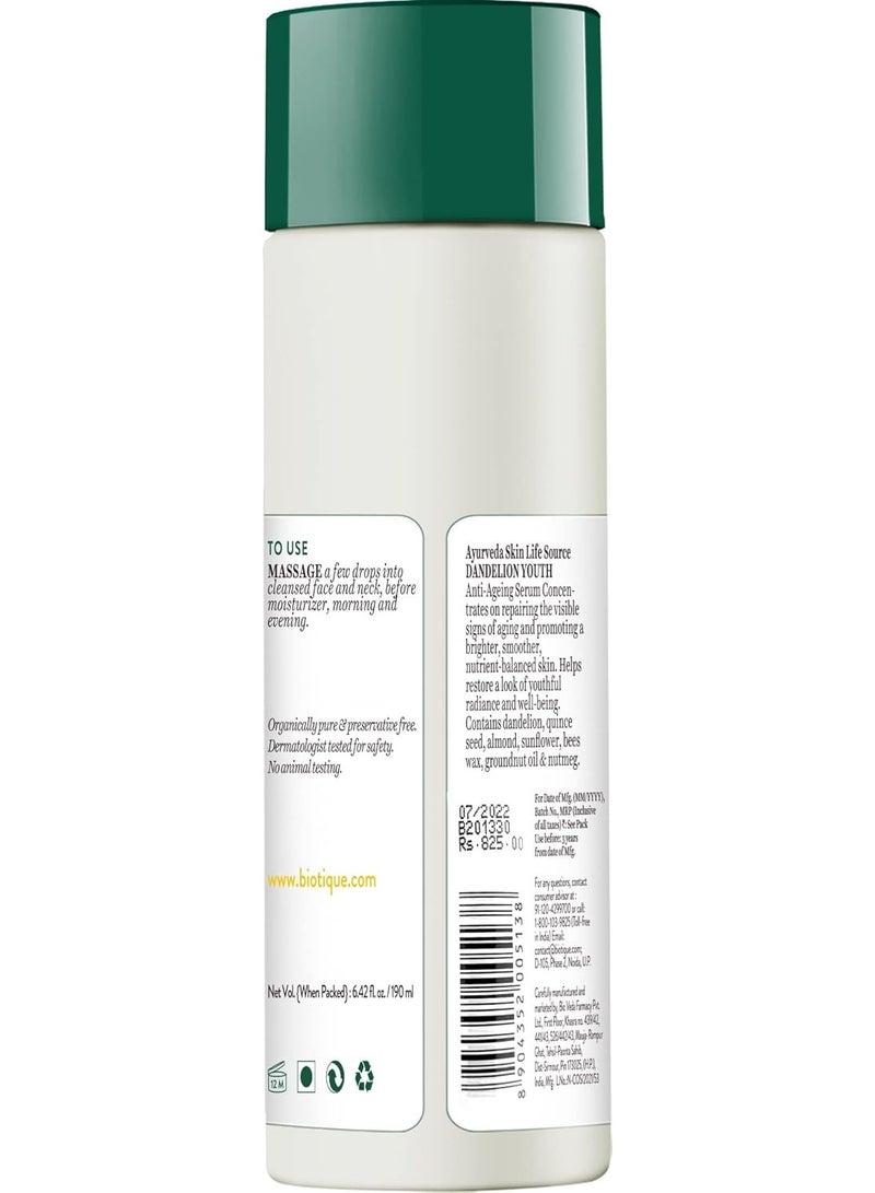 Biotique Dandelion Youth Anti-Ageing Serum| Ayurvedic and Organically Pure| Anti-Ageing Serum for Men & Women| Reduces Fine Lines & Wrinkles |100% Botanical Extracts| All Skin Types | 190ml - Image 4