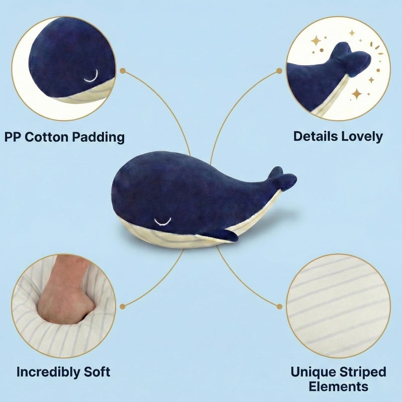 MUPI Whale Stuffed Animals Plush Pillow 4 Size Cute Soft Cotton Plushies Pillows Kawaii Blue Whale Toy Gifts for Kids Boys Girls Adults (Blue, 10 Inch) - Image 3