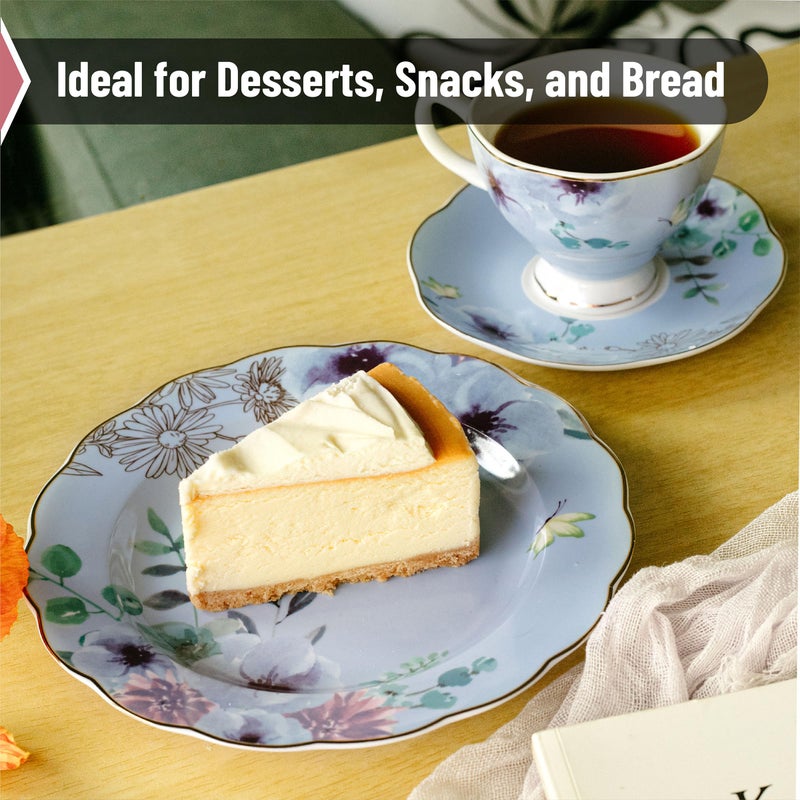 Brew To A Tea BTaT- Porcelain Floral Plates, 8 inch, Set of 6, Royal Dessert Plates, Appetizer Plates, Floral Plates, Salad Plates, Small Plates, Small Plates Set, Small Dishes, Dinnerware - Image 5