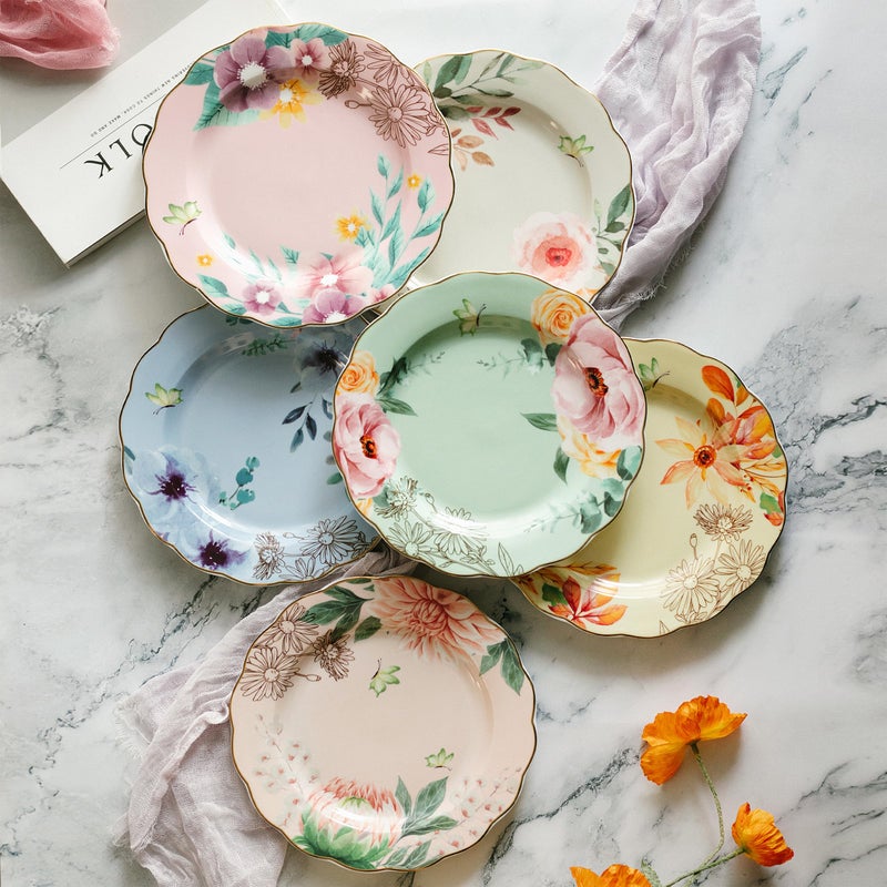 Brew To A Tea BTaT- Porcelain Floral Plates, 8 inch, Set of 6, Royal Dessert Plates, Appetizer Plates, Floral Plates, Salad Plates, Small Plates, Small Plates Set, Small Dishes, Dinnerware - Image 3