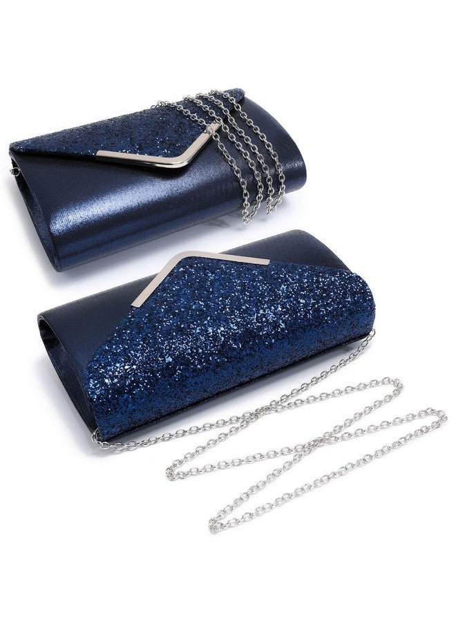 Dasein Women Evening Bags Formal Clutch Purses for Wedding Party Prom Handbags with Shoulder Strap and Glitter Flap (Navy Blue) - Image 2