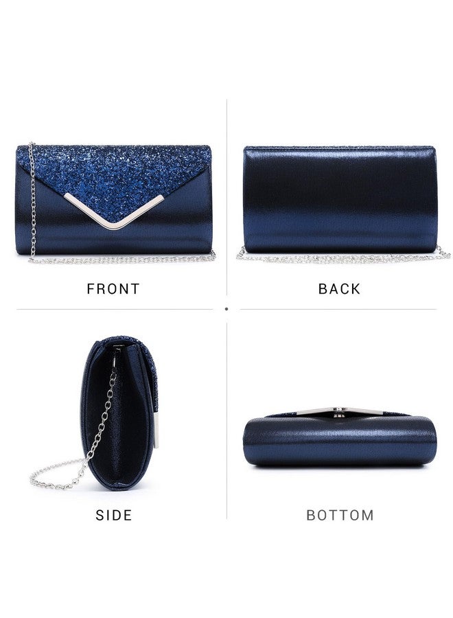 Dasein Women Evening Bags Formal Clutch Purses for Wedding Party Prom Handbags with Shoulder Strap and Glitter Flap (Navy Blue) - Image 3