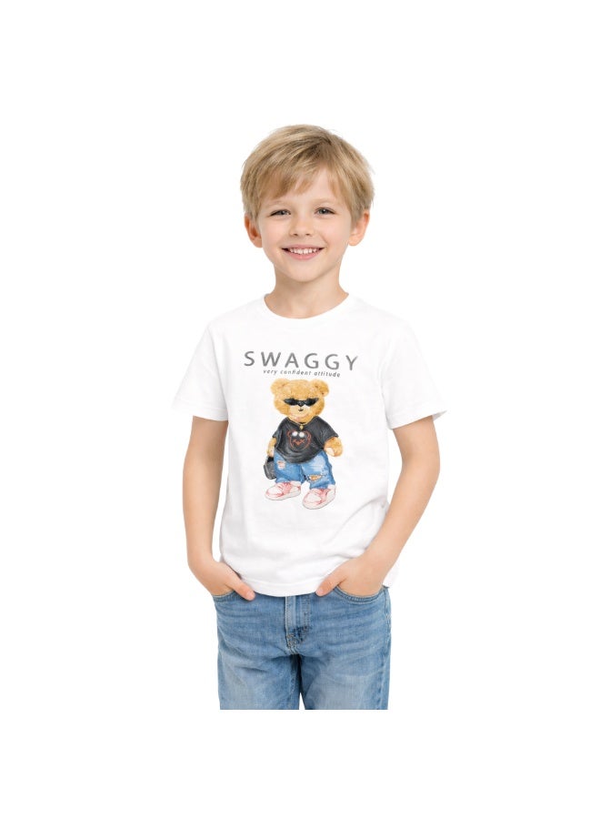 تي شيرت أولادي بطبعة دب Swaggy - بأكمام قصيرة