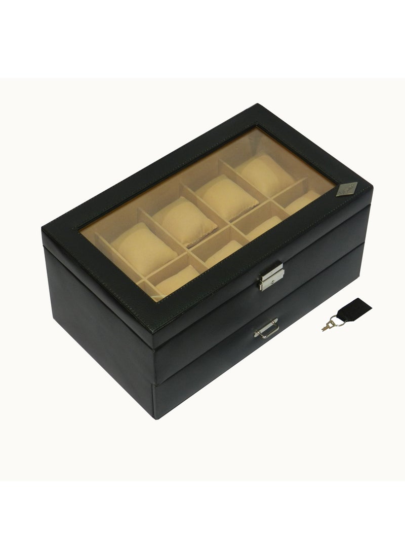 LAVERI LEATHER - Laveri Watch Box  for Men Women (20 Slots), Premium PU Leather Watch Display Case Box Organizer with Crystal Glass Top, Removable Pillow - Image 1
