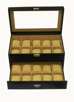 Laveri Watch Box  for Men Women (20 Slots), Premium PU Leather Watch Display Case Box Organizer with Crystal Glass Top, Removable Pillow