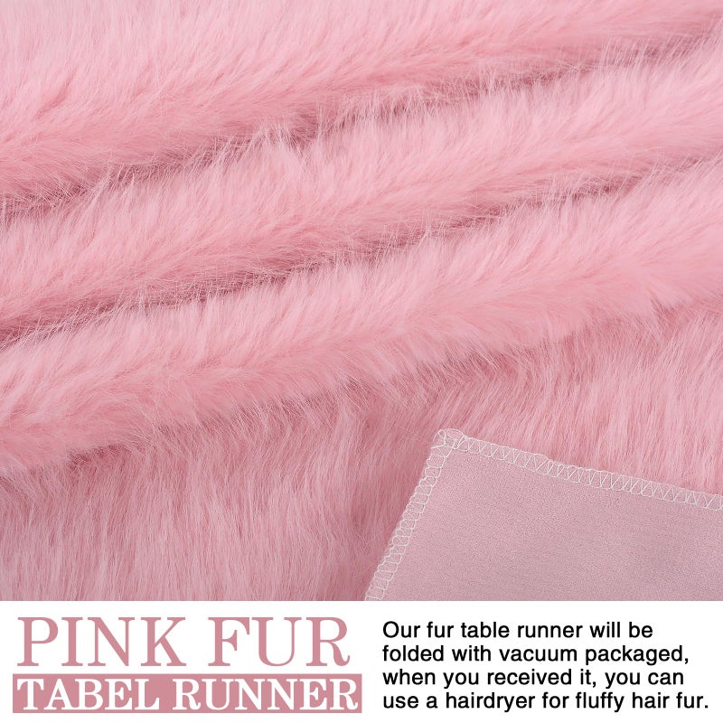 yuboo Pink Fur Valentines Table Runner 72 inches, Fluffy Pink Preppy Girly Dresser Runner Dresser Scarf for Bedroom Furniture Vanity Decor, Furry Coffee Table Decorations for Birthday Wedding Party - Image 3