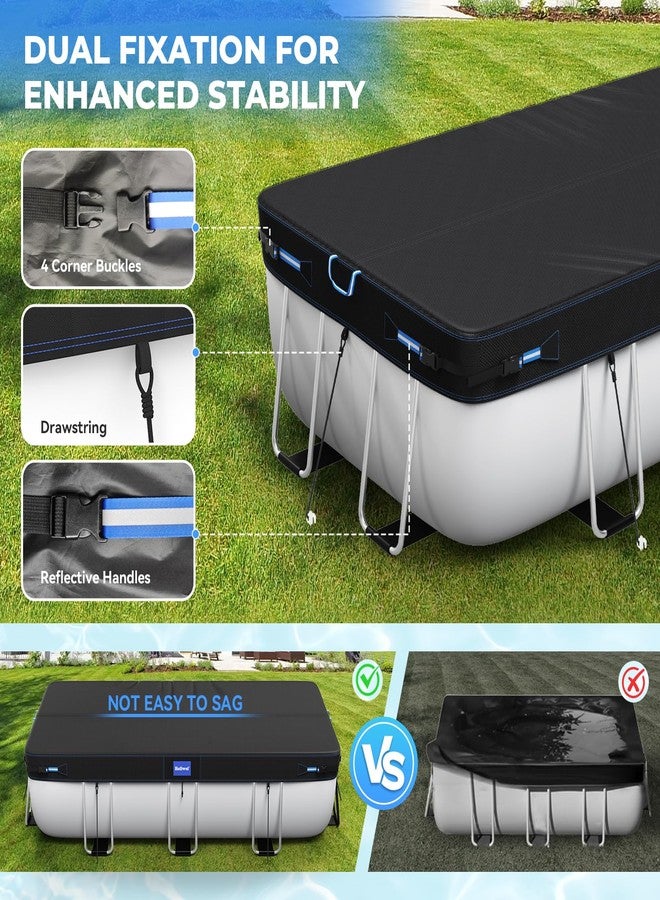 Holiwei 12x24 Ft Rectangular Pool Cover with Reflective Strips for Above Ground Pool, 420D Swimming Pool Cover for Rectangular or Oval Frame Pools, Solar Cover with Drawstring and Ground Nails - Image 3