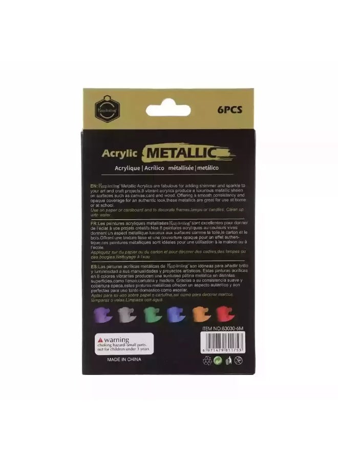 Keep Smiling Metallic Acrylic Colors Set, Multicolor Metallic Acrylic Color Set with Smooth Consistency- 6X30ml  - Image 2