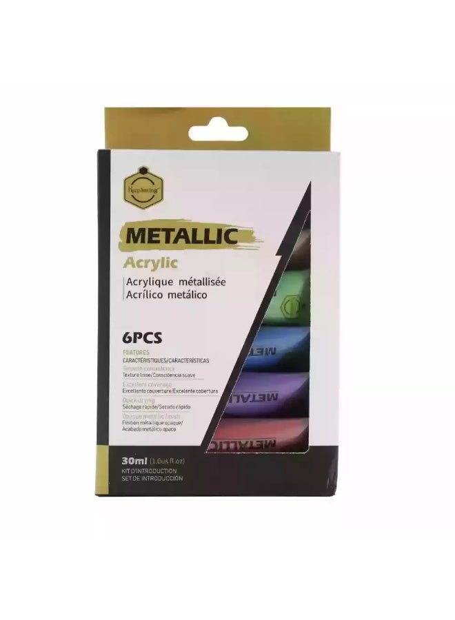 Keep Smiling Metallic Acrylic Colors Set, Multicolor Metallic Acrylic Color Set with Smooth Consistency- 6X30ml  - Image 1