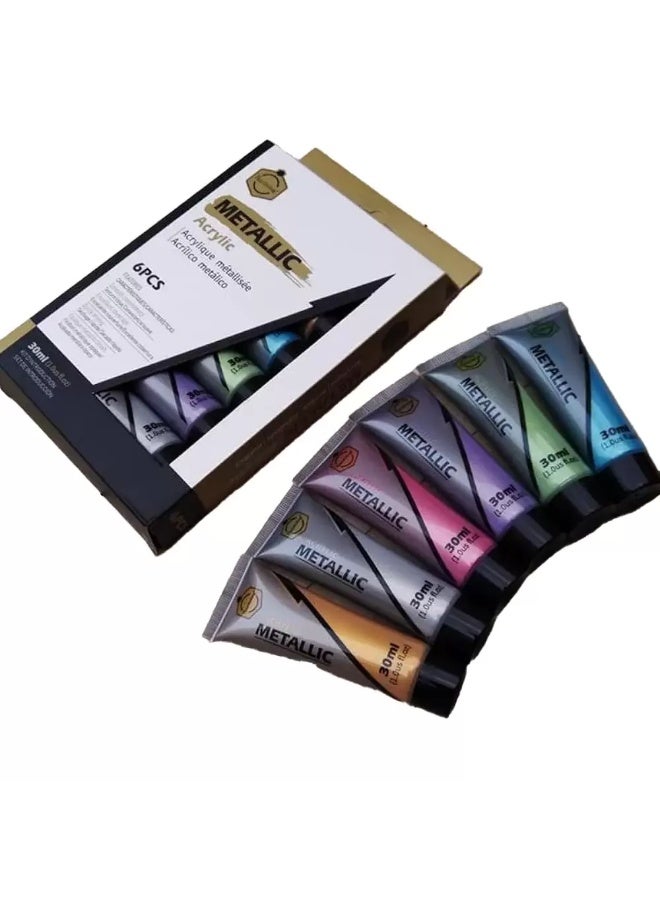Keep Smiling Metallic Acrylic Colors Set, Multicolor Metallic Acrylic Color Set with Smooth Consistency- 6X30ml  - Image 4
