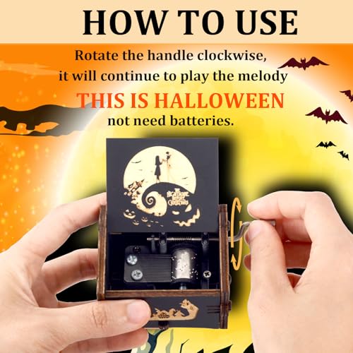 BeyHer Vintage Laser Engraved NBC Hand Cranked Music Box Plays The Melody - This is Halloween, for Boys Girls Women, Gift Ideal for Christmas Birthday Valentine's Day Anniversary - Image 3