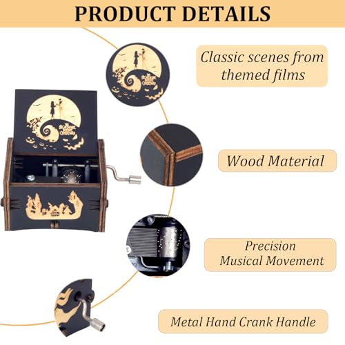 BeyHer Vintage Laser Engraved NBC Hand Cranked Music Box Plays The Melody - This is Halloween, for Boys Girls Women, Gift Ideal for Christmas Birthday Valentine's Day Anniversary - Image 2