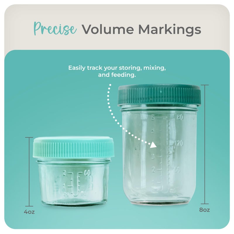 Mason Bottle Breast Milk Storage Jars (4oz & 8oz, 8-Pack) â€“ Reusable Glass Baby Food Containers with Lid for Baby Formula & Breastmilk â€“ Airtight, Stackable, Freezable - Image 4