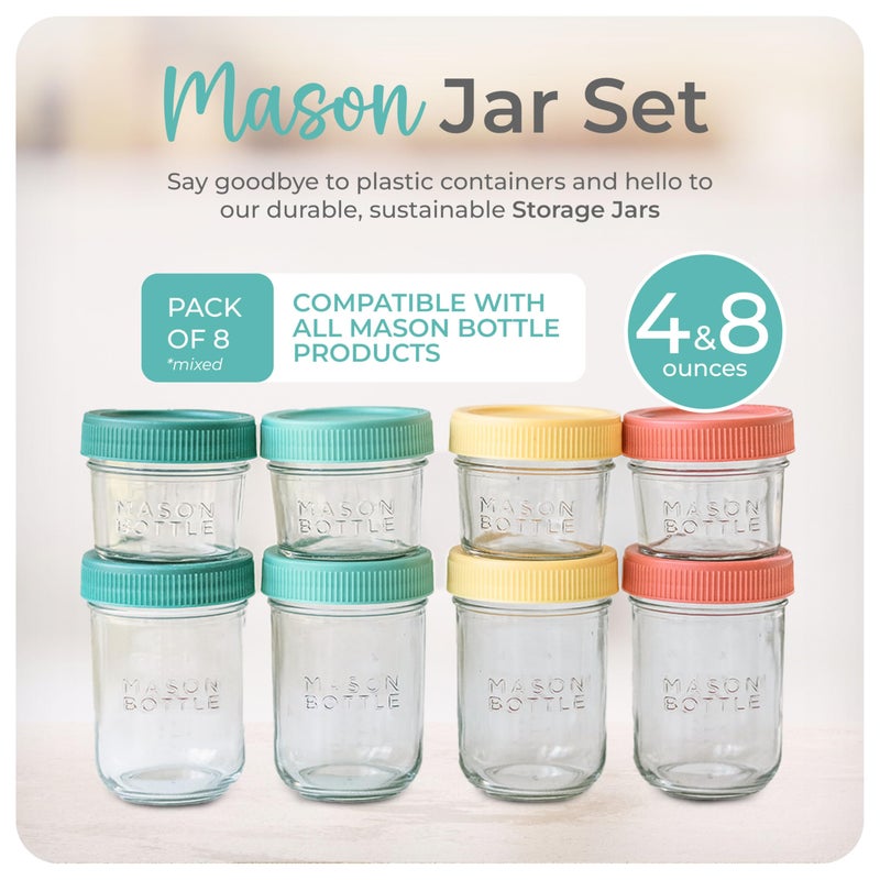 Mason Bottle Breast Milk Storage Jars (4oz & 8oz, 8-Pack) â€“ Reusable Glass Baby Food Containers with Lid for Baby Formula & Breastmilk â€“ Airtight, Stackable, Freezable - Image 2