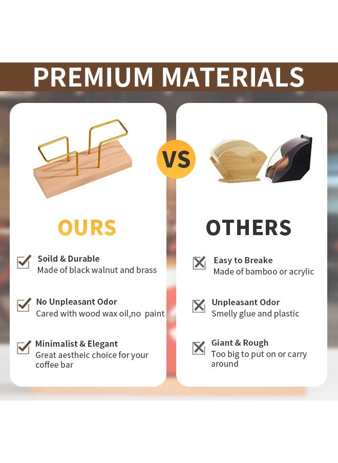 Generic - Coffee Filter Holder, Black Walnut & Brass Rack Coffee Paper Storage Rack, Coffee Filter Paper Container Stand,Napkin holder,Compatible with #1/#2/#4/V60 Coffee Filter - Image 1