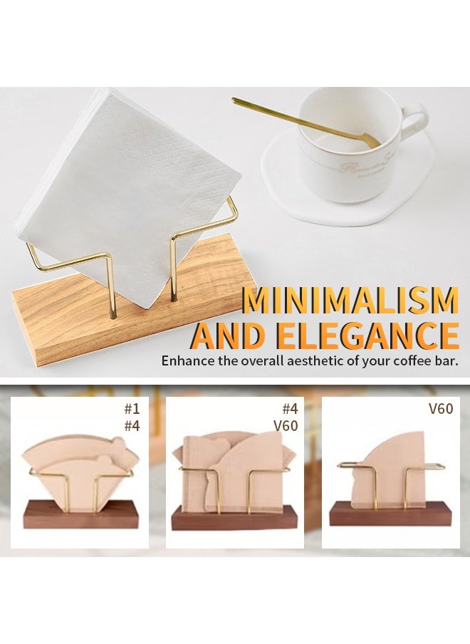 Generic - Coffee Filter Holder, Black Walnut & Brass Rack Coffee Paper Storage Rack, Coffee Filter Paper Container Stand,Napkin holder,Compatible with #1/#2/#4/V60 Coffee Filter - Image 1