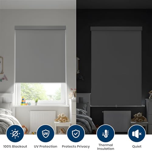 Dephora 100% Blackout Roller Shades Cordless Blinds for Indoor Windows,Free-Stop Window Shades Pull Down,Thermal Insulated Fabric UV Protection,Blackout Window Guard Blinds for Home,Office,Grey,23" W x 72" H - Image 2