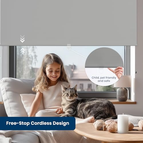 Dephora 100% Blackout Roller Shades Cordless Blinds for Indoor Windows,Free-Stop Window Shades Pull Down,Thermal Insulated Fabric UV Protection,Blackout Window Guard Blinds for Home,Office,Grey,23" W x 72" H - Image 3