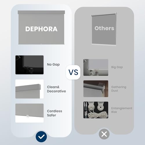 Dephora 100% Blackout Roller Shades Cordless Blinds for Indoor Windows,Free-Stop Window Shades Pull Down,Thermal Insulated Fabric UV Protection,Blackout Window Guard Blinds for Home,Office,Grey,23" W x 72" H - Image 5