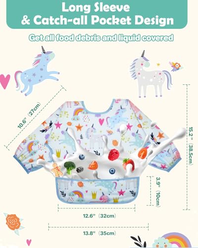 Lictin Long Sleeve Bibs 5 Pack - Baby Bibs for Girl, Waterproof Toddler Bibs, 0-24 Months Neutral Baby Smock for Eating, Reusable Infant Baby Bibs for Feeding Teething or Weaning - Image 5