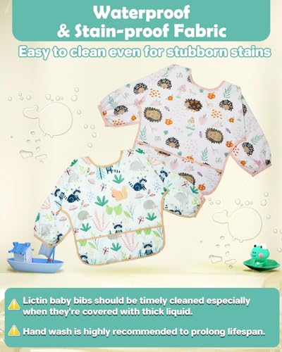 Lictin Long Sleeve Bibs 5 Pack - Baby Bibs for Girl, Waterproof Toddler Bibs, 0-24 Months Neutral Baby Smock for Eating, Reusable Infant Baby Bibs for Feeding Teething or Weaning - Image 3