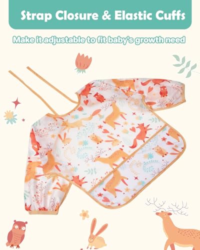 Lictin Long Sleeve Bibs 5 Pack - Baby Bibs for Girl, Waterproof Toddler Bibs, 0-24 Months Neutral Baby Smock for Eating, Reusable Infant Baby Bibs for Feeding Teething or Weaning - Image 4