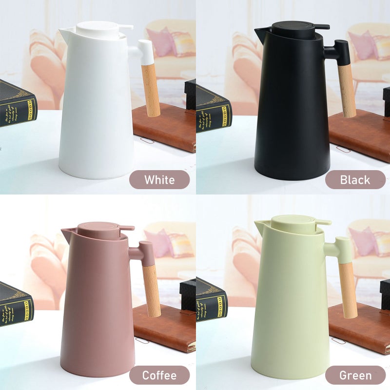 1L Thermal Coffee Carafe Double Walled Vacuum Coffee Pot Thermal Carafe Thermos Pot With Wood Handle Water Kettle Insulated Flask Tea Carafe Keeping Hot Cold - Image 2