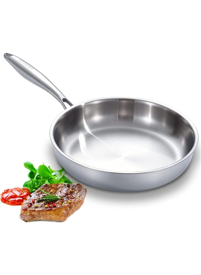 Relex Full Clad Tri Ply Stainless Steel Frying Pan, 30cm, All Stove Compatible Up to 600℉, Heavy Duty, Oven Safe, 18/10 Cooking Skillet, Chef's Omelette Pan - Image 1
