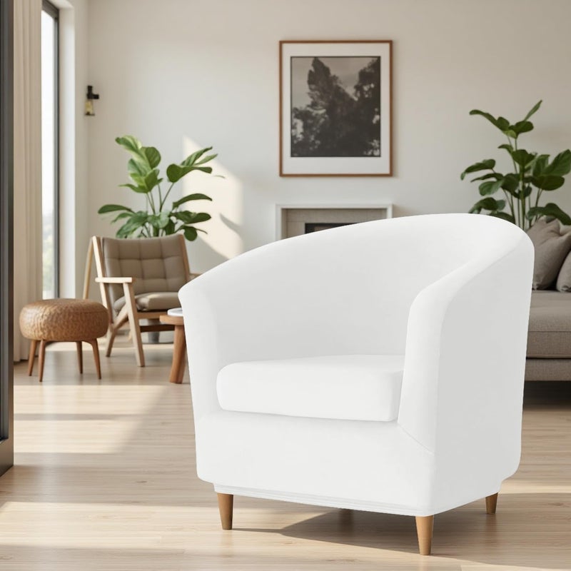 Deisy Dee 2 Piece Velvet Club Chair Slipcover Stretch Barrel Chair Covers Accent Chair Cover Removable Couch Furniture Protector Arm Chair Cover for Living Room (Off White) - Image 2