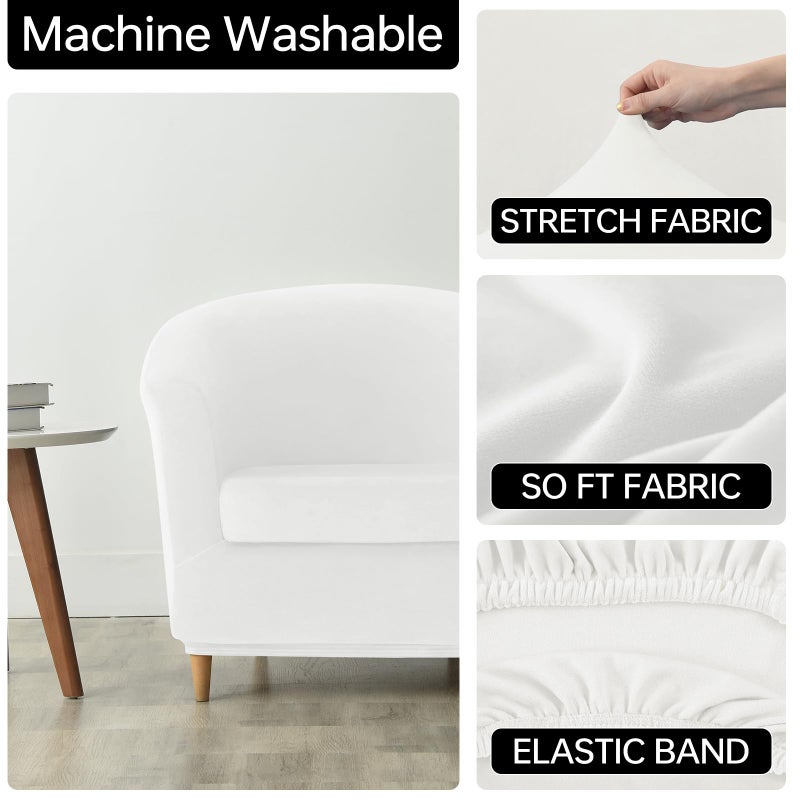 Deisy Dee 2 Piece Velvet Club Chair Slipcover Stretch Barrel Chair Covers Accent Chair Cover Removable Couch Furniture Protector Arm Chair Cover for Living Room (Off White) - Image 5